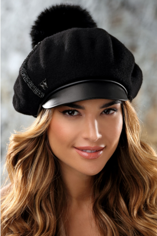 Модерен зимен дамски каскет WILLI от 100% сертифицирана вълна - модел BIRONA в черно